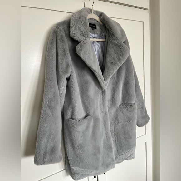 Cotton Candy LA Grey Teddy Faux Fur Coat Jacket Snap Closure | Medium - Picture 3 of 11